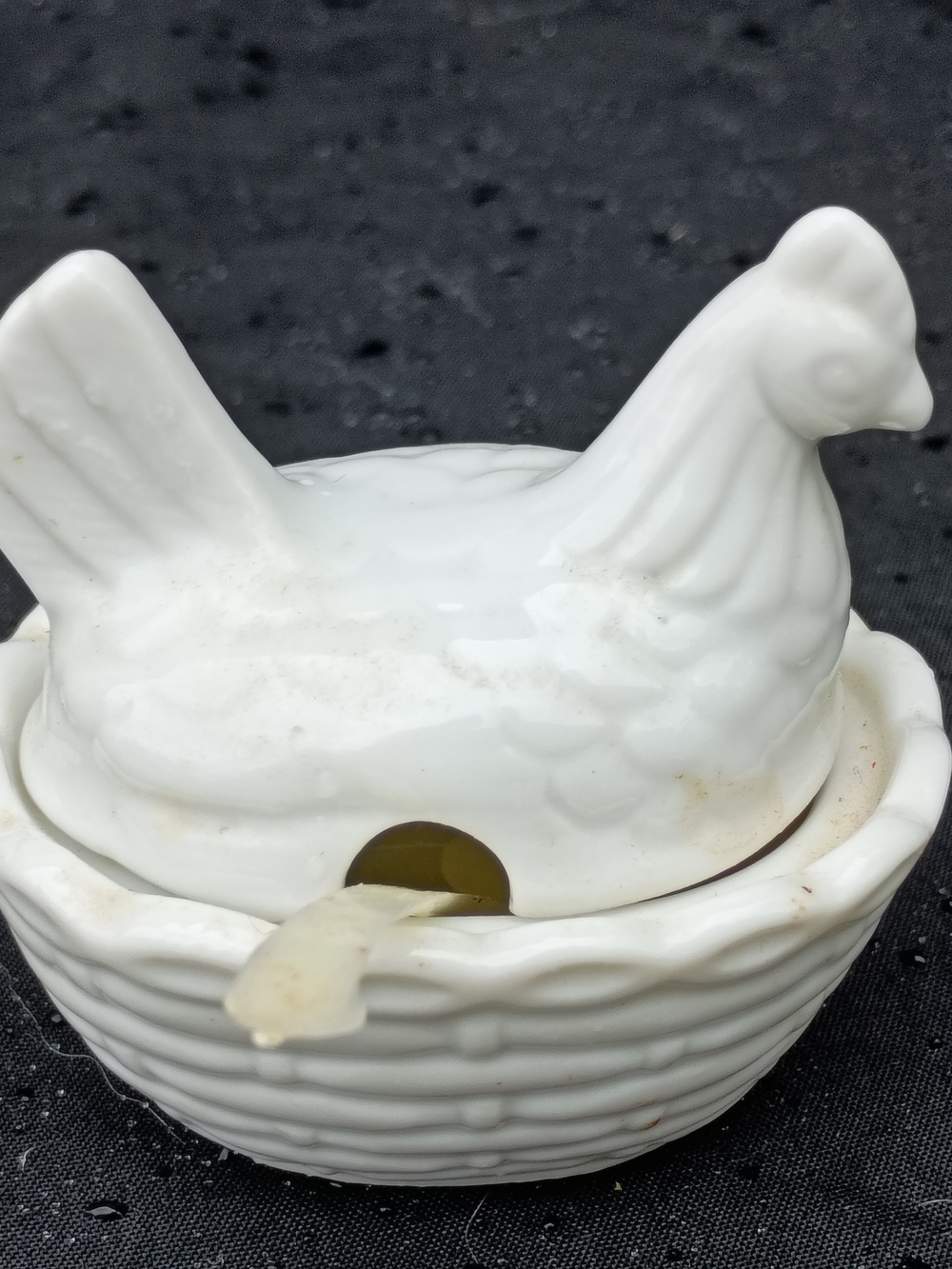 Vintage Milk Glass Mini Hen On Nest Salt Cellar Dip 2.5”